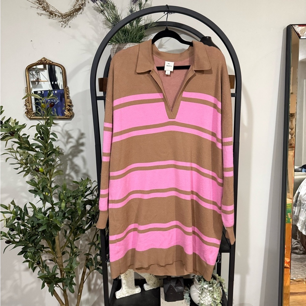 Maeve Striped Sweater Dress / Tunic – Pink & Brown size large - Picture 2 of 8